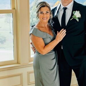 La Femme Draped Gray Evening Gown